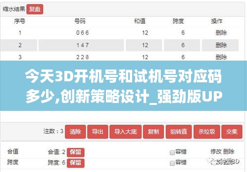 今天3D开机号和试机号对应码多少,创新策略设计_强劲版UPP7.90