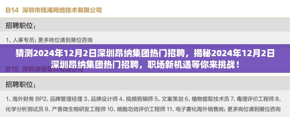 揭秘深圳昂纳集团热门招聘，职场新机遇等你来挑战于2024年12月2日！