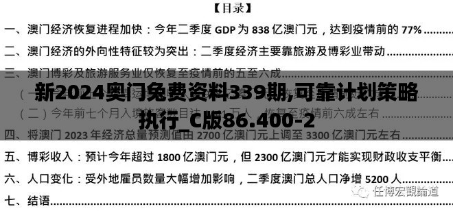 新2024奥门兔费资料339期,可靠计划策略执行_C版86.400-2