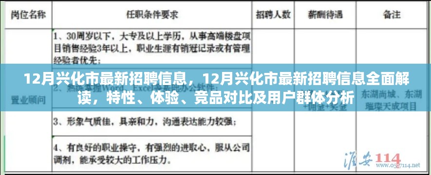 12月兴化市最新招聘信息详解，特性、体验、竞品对比及用户群体全面分析