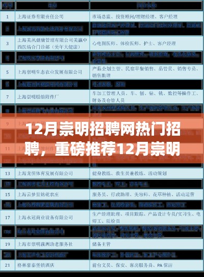 揭秘12月崇明招聘网热门职位，理想工作等你来挑战！