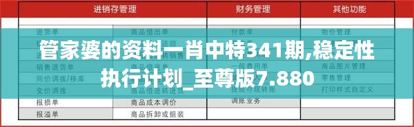 管家婆的资料一肖中特341期,稳定性执行计划_至尊版7.880