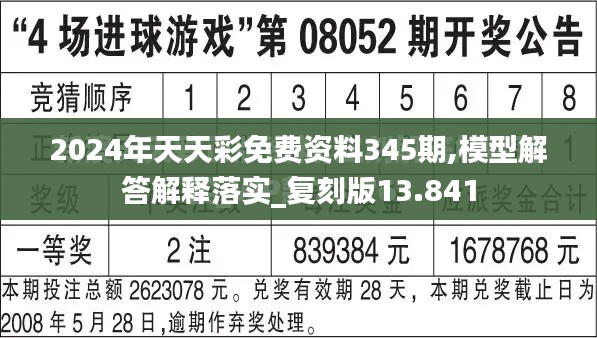 2024年天天彩免费资料345期,模型解答解释落实_复刻版13.841
