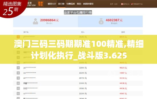 澳门三码三码期期准100精准,精细计划化执行_战斗版3.625