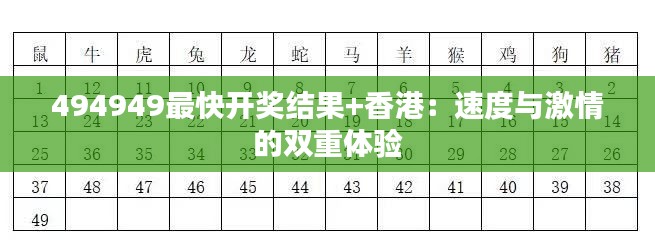 494949最快开奖结果+香港：速度与激情的双重体验