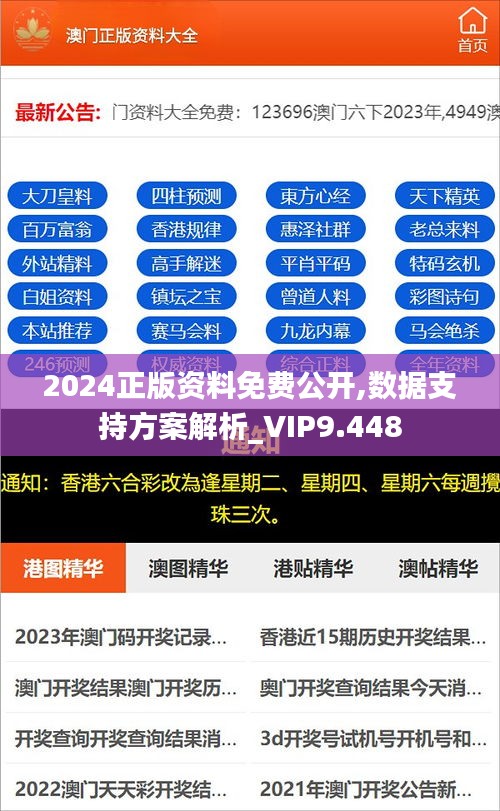 2024正版资料免费公开,数据支持方案解析_VIP9.448