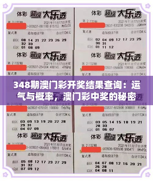 348期澳门彩开奖结果查询：运气与概率，澳门彩中奖的秘密