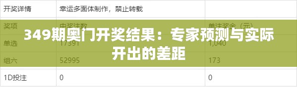 349期奥门开奖结果：专家预测与实际开出的差距