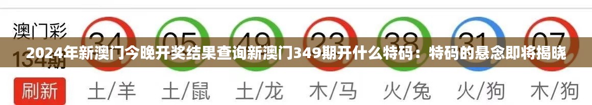 2024年新澳门今晚开奖结果查询新澳门349期开什么特码：特码的悬念即将揭晓