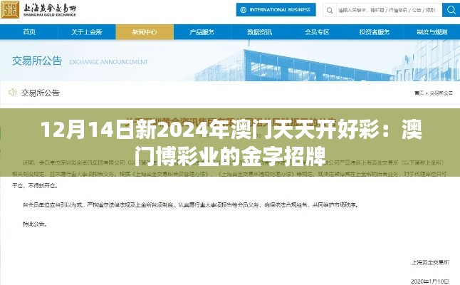 12月14日新2024年澳门天天开好彩：澳门博彩业的金字招牌