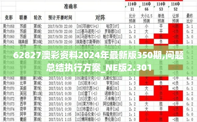 62827澳彩资料2024年最新版350期,问题总结执行方案_NE版2.301