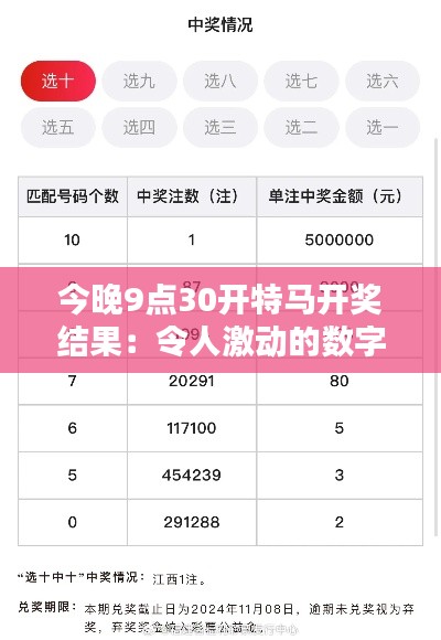 今晚9点30开特马开奖结果：令人激动的数字揭晓！