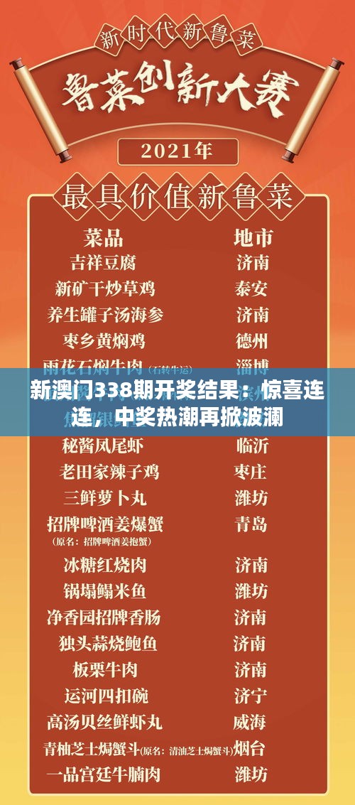 新澳门338期开奖结果：惊喜连连，中奖热潮再掀波澜