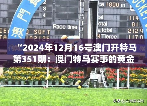 “2024年12月16号澳门开特马第351期：澳门特马赛事的黄金时代”