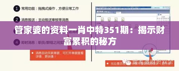 管家婆的资料一肖中特351期：揭示财富累积的秘方