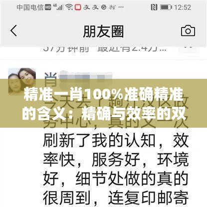 精准一肖100%准确精准的含义：精确与效率的双重追求
