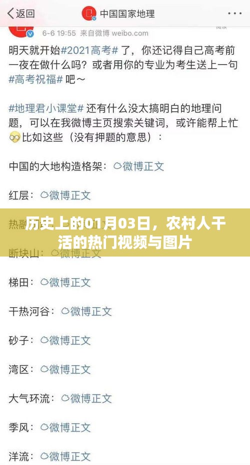 农村热门劳作视频与图片盘点，历史上的今天，01月03日