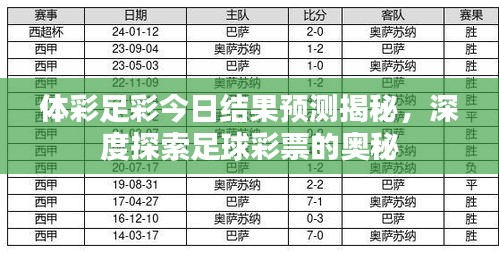 体彩足彩今日结果预测揭秘，深度探索足球彩票的奥秘