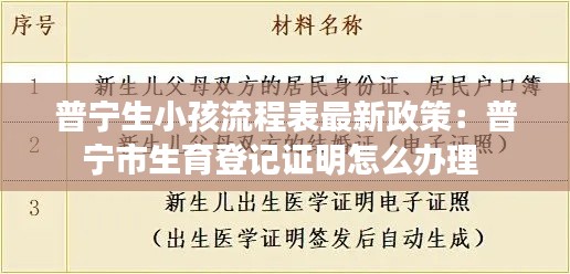 普宁生小孩流程表最新政策：普宁市生育登记证明怎么办理 