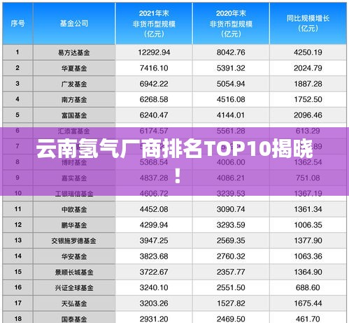 云南氢气厂商排名TOP10揭晓！