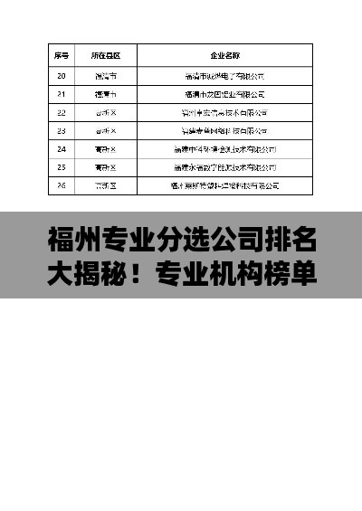 福州专业分选公司排名大揭秘！专业机构榜单出炉！
