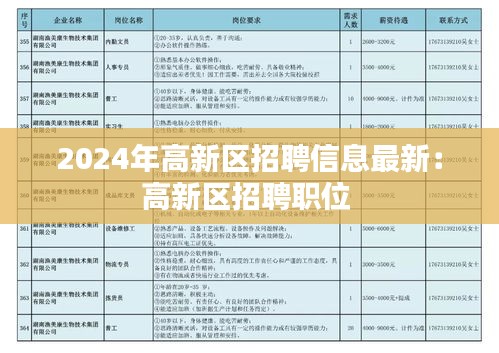 2024年高新区招聘信息最新：高新区招聘职位 
