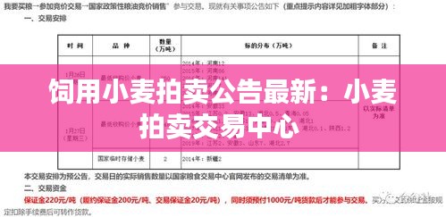 饲用小麦拍卖公告最新：小麦拍卖交易中心 