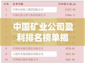 中国矿业公司盈利排名榜单揭晓，谁领风骚独占鳌头？