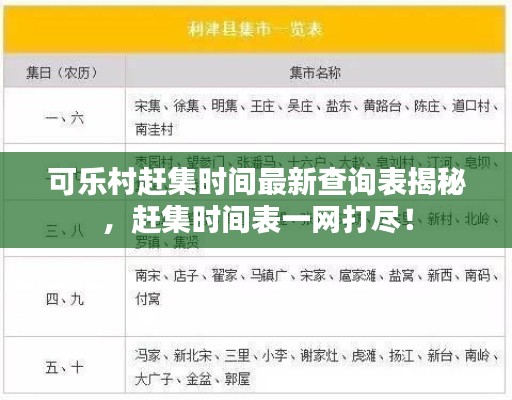 可乐村赶集时间最新查询表揭秘，赶集时间表一网打尽！