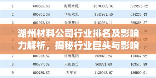 湖州材料公司行业排名及影响力解析，揭秘行业巨头与影响力榜单