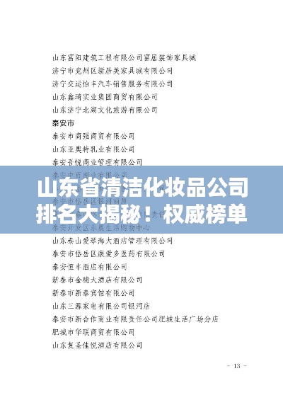 山东省清洁化妆品公司排名大揭秘！权威榜单揭晓最新排名