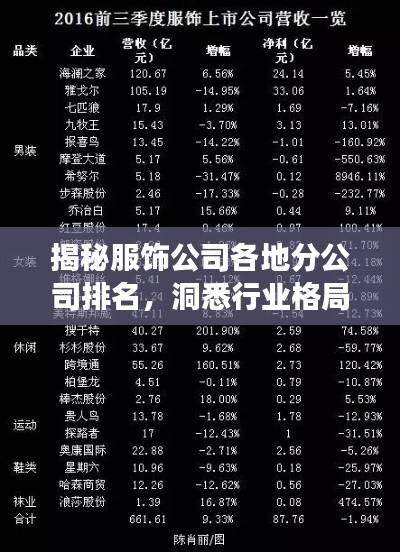 揭秘服饰公司各地分公司排名，洞悉行业格局，掌握未来发展趋势！
