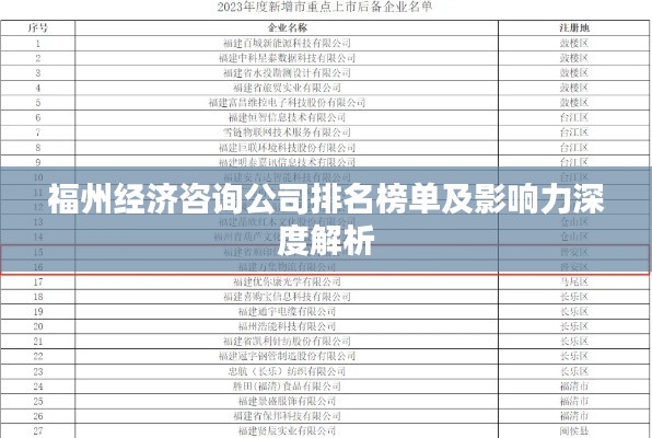 福州经济咨询公司排名榜单及影响力深度解析