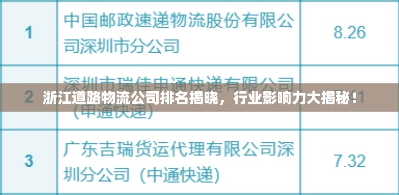 浙江道路物流公司排名揭晓，行业影响力大揭秘！