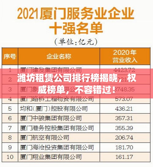 潍坊租赁公司排行榜揭晓，权威榜单，不容错过！