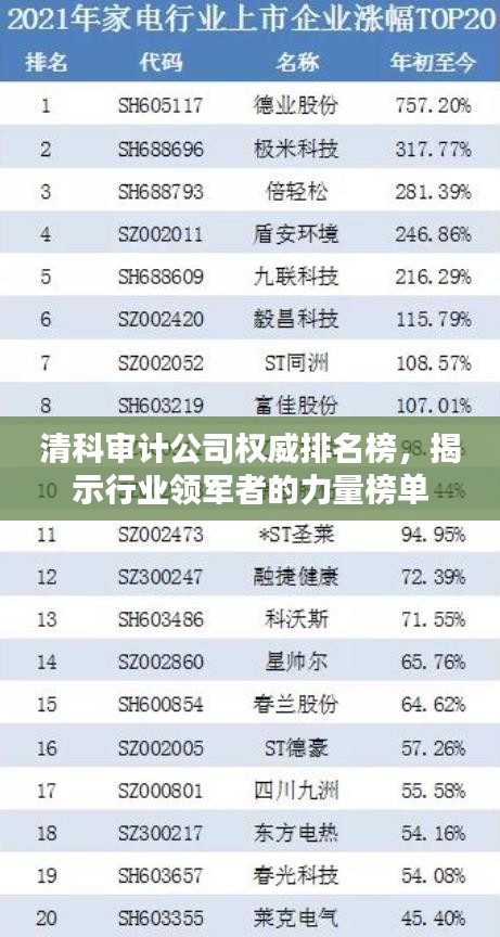 清科审计公司权威排名榜，揭示行业领军者的力量榜单
