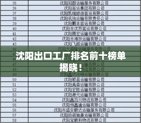 沈阳出口工厂排名前十榜单揭晓！