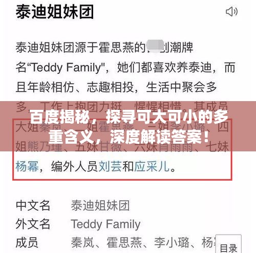 百度揭秘，探寻可大可小的多重含义，深度解读答案！
