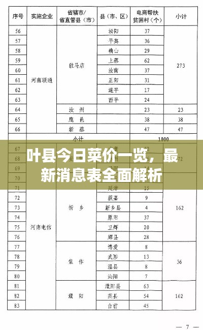叶县今日菜价一览，最新消息表全面解析