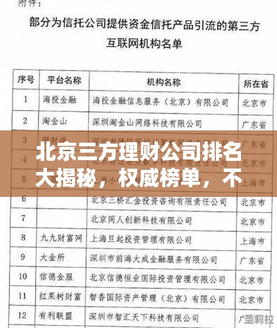 北京三方理财公司排名大揭秘，权威榜单，不容错过！
