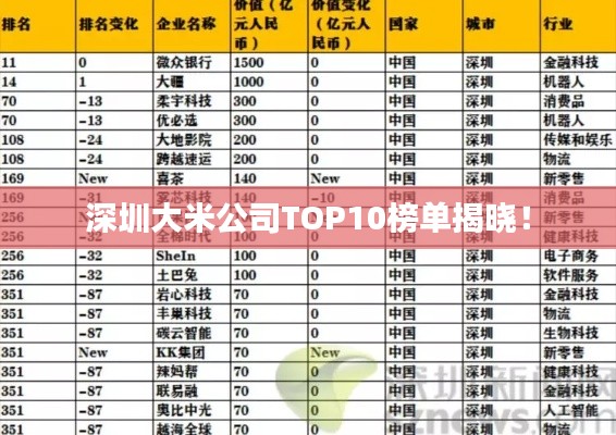 深圳大米公司TOP10榜单揭晓！