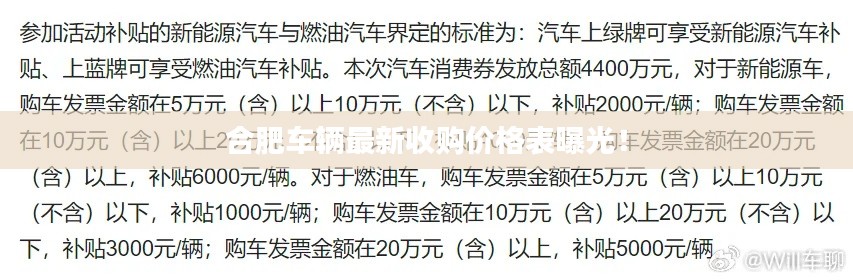 合肥车辆最新收购价格表曝光！