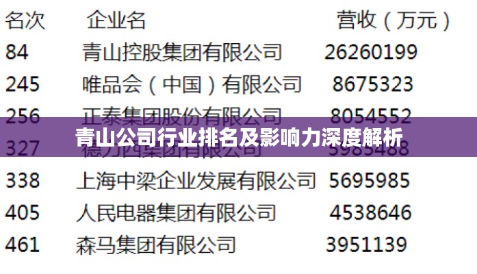 青山公司行业排名及影响力深度解析