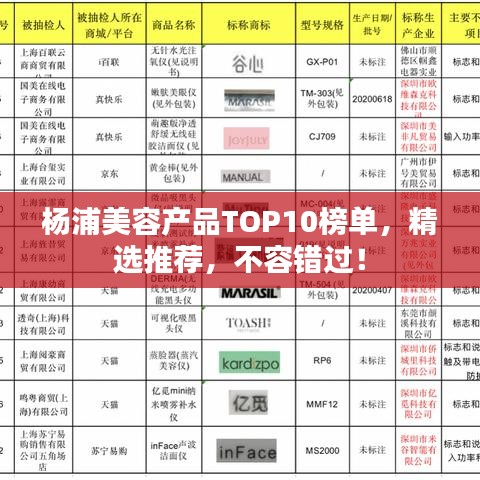 杨浦美容产品TOP10榜单，精选推荐，不容错过！