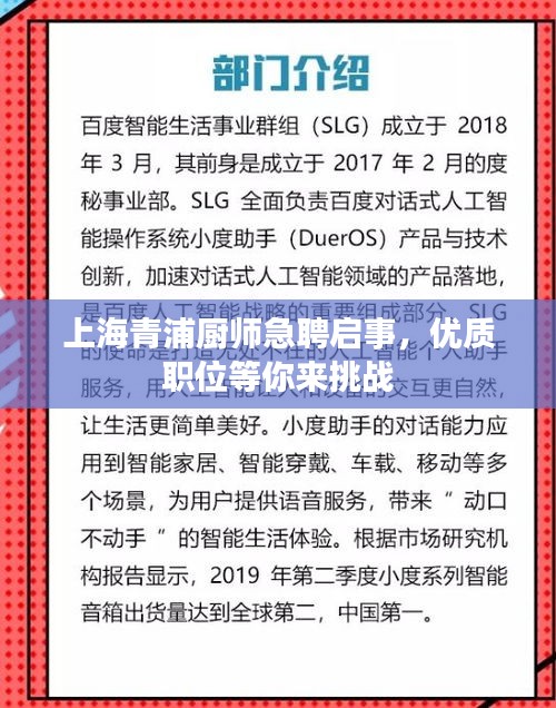 上海青浦厨师急聘启事，优质职位等你来挑战
