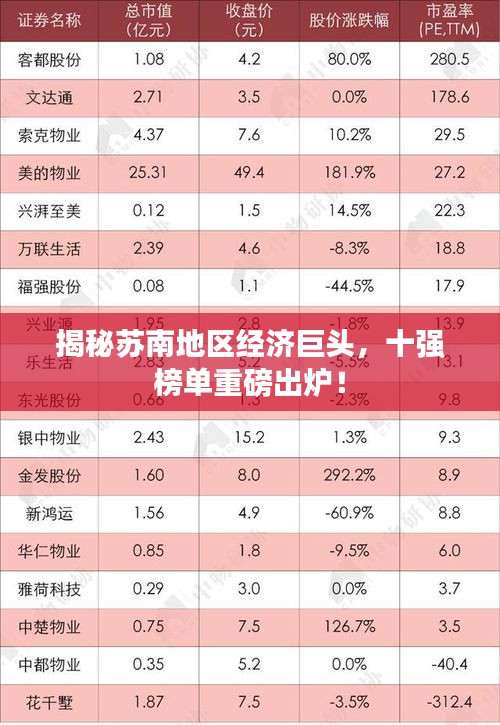 揭秘苏南地区经济巨头，十强榜单重磅出炉！
