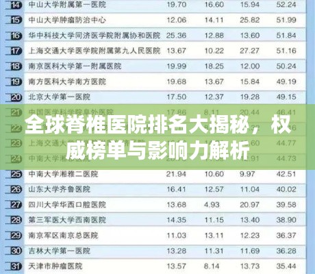 全球脊椎医院排名大揭秘，权威榜单与影响力解析