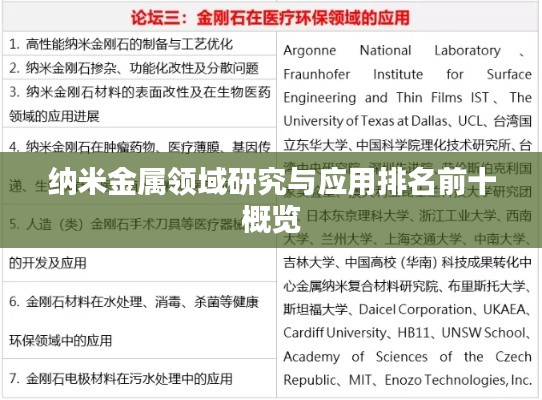 纳米金属领域研究与应用排名前十概览
