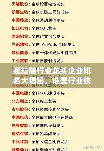 颗粒硅行业龙头企业排名大揭秘，谁是行业佼佼者？