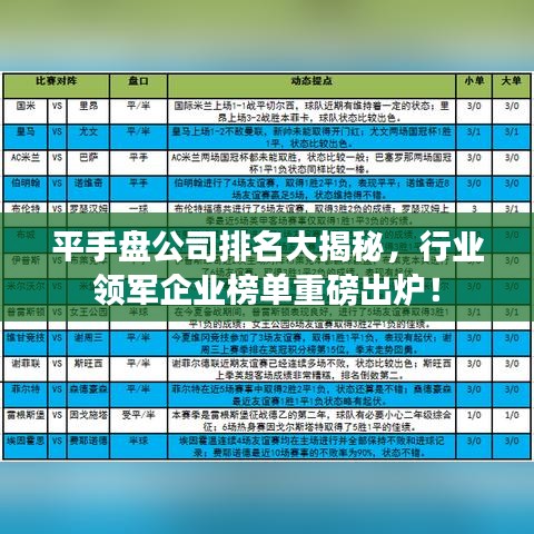平手盘公司排名大揭秘，行业领军企业榜单重磅出炉！